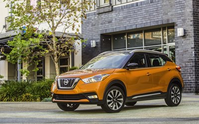 Nissan Kicks, 4k, 2018 cars, crossovers, orange Kicks, Nissan