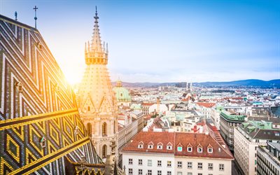 Vienna, sunset, Austria, evening, cityscape, sights, Vienna landmarks