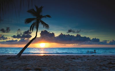 Dominican Republic, 4k, beach, summer, sea, sunset