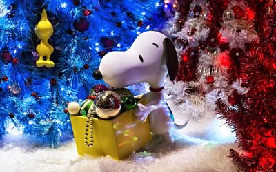 4k, Snoopy, Felice Nuovo Anno 2018, anno del cane, Natale 2018, decorazione di natale, Nuovo Anno 2018, di Natale