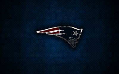 New England Patriots, squadra di football Americano, logo in metallo, Nuovo, Inghilterra, USA, creativo, arte, NFL, emblema, blu, metallo, sfondo, football americano, Campionato Nazionale di Calcio