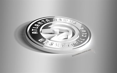 atlanta hawks, 3d-stahl-logo, american basketball club 3d emblem, nba, georgia, usa, atlanta hawks 3d-metall-emblem, national basketball association, fu&#223;ball, kreative 3d-kunst, basketball