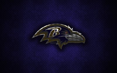 Baltimore Ravens, American football club, metal logo, Baltimore, Maryland, USA, creative art, NFL, emblem, purple metal background