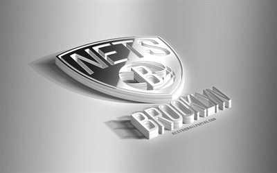 Brooklyn Nets, 3D steel logo, American Basketball Club, 3D emblem, NBA, Brooklyn, New York, USA, Brooklyn Nets metal emblem, National Basketball Association, creative 3d art, basketball