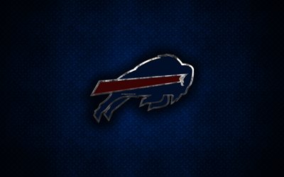 Buffalo Bills, American football club, el logo de metal, de Buffalo, Nueva York, estados UNIDOS, arte creativo, de la NFL, con el emblema de metal de color azul de fondo, f&#250;tbol americano, F&#250;tbol de la Liga Nacional