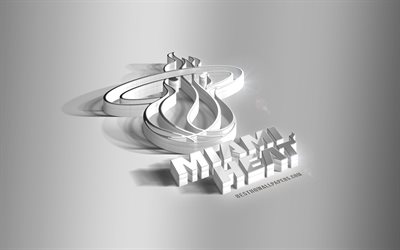Miami Heat, 3D steel logo, American Basketball Club, 3D emblem, NBA, Miami, Florida, USA, Miami Heat metal emblem, National Basketball Association, creative 3d art, basketball