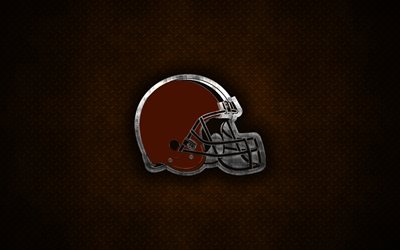 Cleveland Browns, club di football Americano, logo in metallo, Cleveland, Ohio, USA, creativo, arte, NFL, emblema, marrone, metallo, sfondo, football Americano, Campionato Nazionale di Calcio