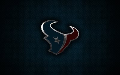 Texans de Houston, American football club, logo en m&#233;tal, Houston Texans, etats-unis, art cr&#233;atif, de la NFL, de l&#39;embl&#232;me, bleu m&#233;tal, fond, football am&#233;ricain de la Ligue Nationale de Football