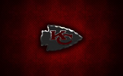 Kansas City Chiefs, American football club, metal logo, Kansas City, Missouri, USA, creative art, NFL, emblem, red metal background, american football, National Football League