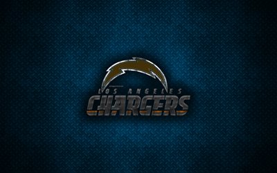 Los Angeles Chargers, American football club, metal logo, Carson, California, USA, creative art, NFL, emblem, blue metal background, american football, National Football League