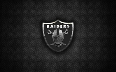 Los Oakland Raiders, American football club, el logo de metal, de Oakland, California, estados UNIDOS, arte creativo, de la NFL, con el emblema de black metal de fondo, f&#250;tbol americano, F&#250;tbol de la Liga Nacional
