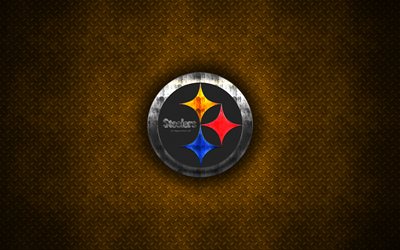 Pittsburgh Steelers, American football club, metal logo, Pittsburgh, Pennsylvania, USA, creative art, NFL, emblem, yellow metal background, american football, National Football League