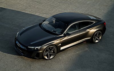 2018, Audi E-Tron GT Concept, 4k, top view, luxury electric car, exterior, new black E-Tron, German electric cars