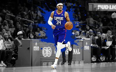 Tobias Harris, Los Angeles Clippers, 4k, - Jogador de basquete americano, NBA, azul, respingos de tinta, arte, basquete, atacante, EUA