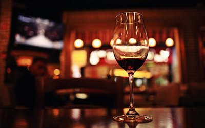 ett glas vin, r&#246;tt vin, restaurang, bardisk, vin, koncept