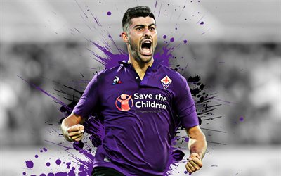 Marco Benassi, violetti ja musta tahra, Italian jalkapalloilijat, Fiorentina FC, tavoite, jalkapallo, Serie, Benassi, grunge, Italia