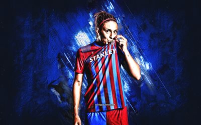 Alexia Putellas, FC Barcelona Femeni, spansk fotbollsspelare, blå stenbakgrund, fotboll, FC Barcelona, grungekonst