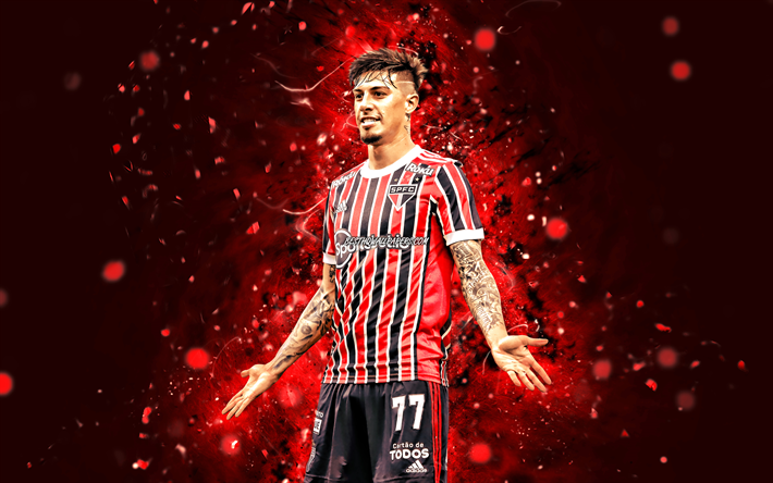 Emiliano Rigoni, 4k, n&#233;ons rouges, Sao Paulo FC, footballeurs argentins, SPFC, football, Serie A br&#233;silienne, Br&#233;sil, Emiliano Rigoni 4K, Emiliano Rigoni Sao Paulo FC