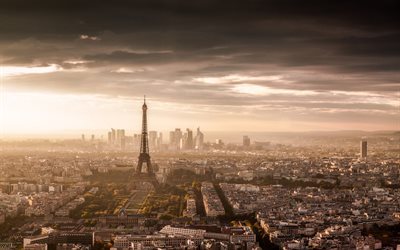 la salida del sol, de Par&#237;s, por la ma&#241;ana, la Torre Eiffel, Francia