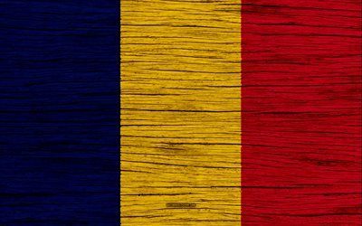 Flag of Chad, 4k, Africa, wooden texture, Chad national flag, national symbols, Chad flag, art, Chad