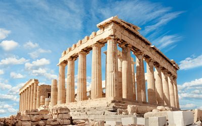 akropolis von athen, griechenland, 4к, sommer, athen, reisen, denkmal, architektur, interessanten platz, athen sehensw&#252;rdigkeiten