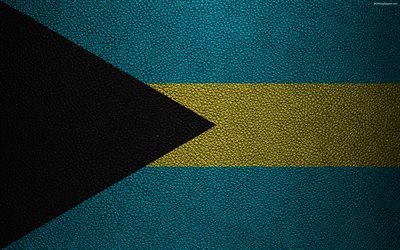 Flag of the Bahamas, 4K, leather texture, North America, Bahamas flag, flags of the world, Bahamas