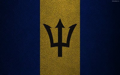 Flag of Barbados, 4K, leather texture, North America, Barbados flag, world flags, Barbados
