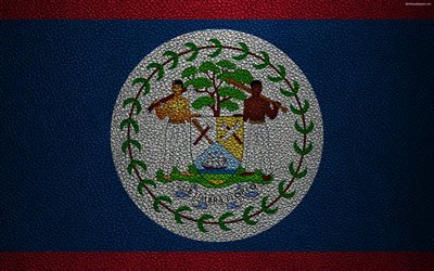 Flag of Belize, 4k, leather texture, North America, Belize flag, flags of the world, Belize