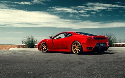 Ferrari F430, supercars, parking, red F430, sportscars, Ferrari