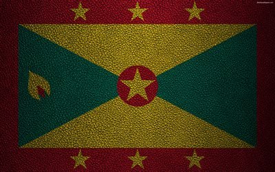 Flag of Grenada, 4k, leather texture, North America, Grenada flag, world flags, Grenada