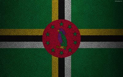 Flag of Dominica, 4k, leather texture, North America, Dominican flag, world flags, Dominica