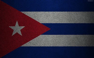 La bandera de Cuba, 4K, textura de cuero, Am&#233;rica del Norte, bandera Cubana, el mundo de las banderas, Cuba
