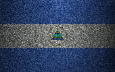 Flag of Nicaragua, 4k, leather texture, North America, Nicaraguan flag, world flags, Nicaragua
