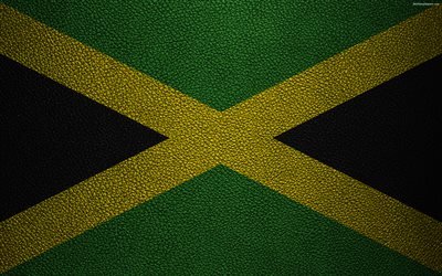 علم جامايكا, 4K, جلدية الملمس, أمريكا الشمالية, الجامايكي العلم, أعلام العالم, جامايكا