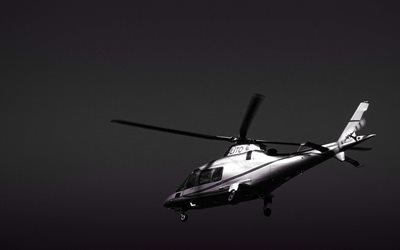 Eurocopter EC135, 4k, monochrome, civil aviation, flight, Airbus H135, Airbus