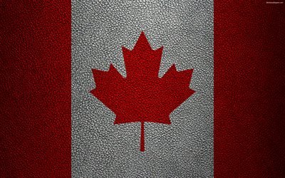 علم كندا, 4K, جلدية الملمس, أمريكا الشمالية, العلم الكندي, أعلام العالم, كندا