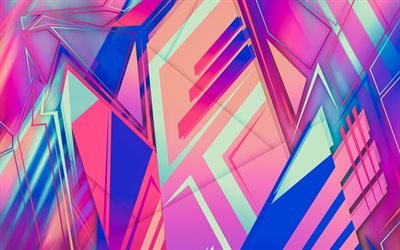 geometric shapes, triangles, purple background, geometry, triangles texture, purple abstract background