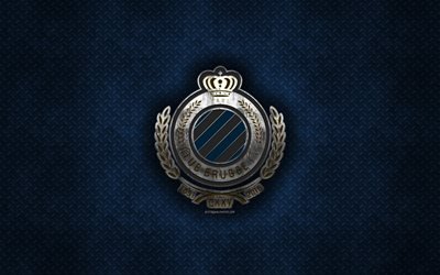 Club Brugge KV, Belgian football club, blue metal texture, metal logo, emblem, Bruges, Belgium, Jupiler Pro League, Belgian First Division A, creative art, football