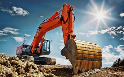 Hitachi ZAXIS 450, excavator, HDR, quarry, construction equipment, orange excavator, Hitachi
