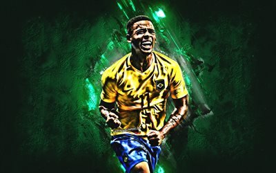 Gabriel Jesus, Brazil national football team, striker, joy, green stone, famous footballers, football, Brazilian footballers, grunge, Brazil