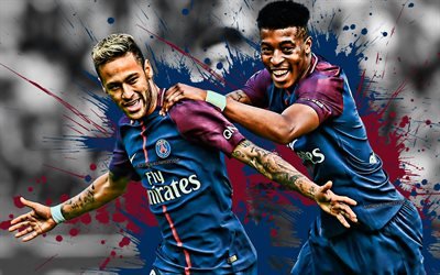 Neymar, Presnel Kimpembe, PSG, leaders, famous footballers, Paris Saint-Germain, Ligue 1, France, football