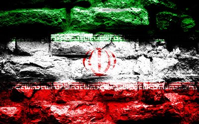 Empire of Iran, grunge brick texture, Flag of Iran, flag on brick wall, Iran, flags of Asian countries