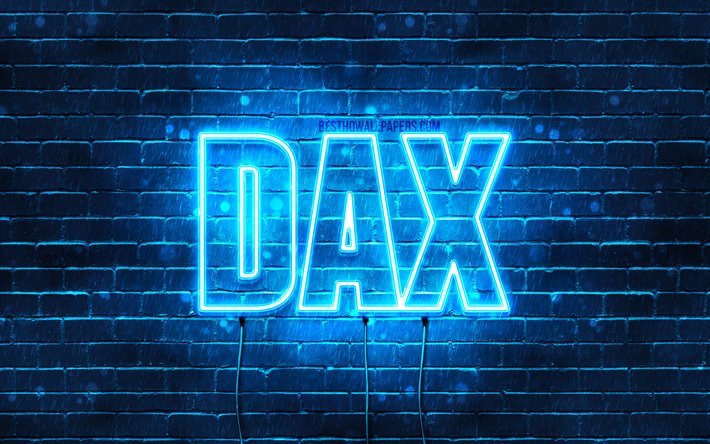 Dax, 4k, taustakuvia nimet, vaakasuuntainen teksti, Dax nimi, blue neon valot, kuva Dax nimi
