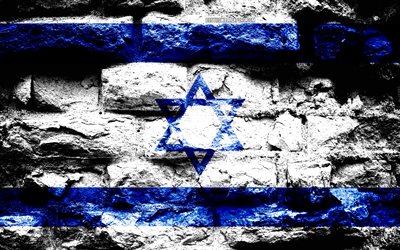 Imperio de Israel, grunge textura de ladrillo, la Bandera de Israel, de la bandera en la pared de ladrillo, Israel, las banderas de los pa&#237;ses Asi&#225;ticos