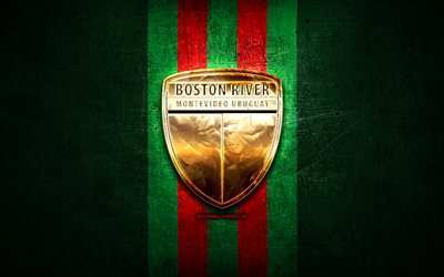 Boston River FC, golden logo, Uruguayan Primera Division, green metal background, football, CA Boston River, Uruguayan football club, Boston River logo, soccer, Uruguay