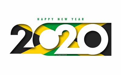 Jamaica 2020, Flagga av Jamaica, vit bakgrund, Gott Nytt &#197;r Jamaica, 3d-konst, 2020 begrepp, Jamaicas flagga, 2020 Nytt &#197;r, 2020 Jamaicas flagga
