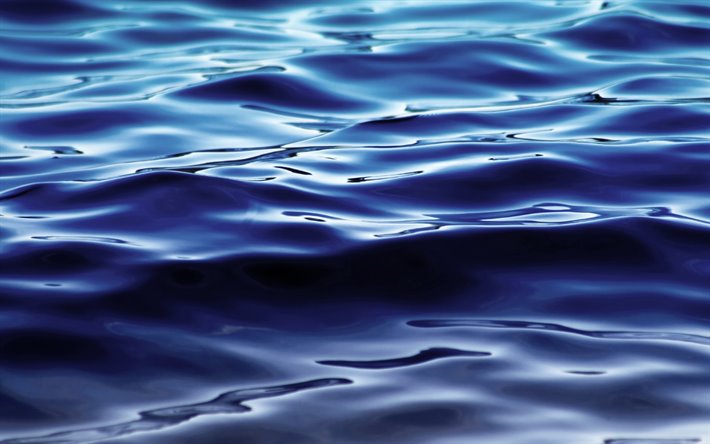 青色の液体の背景, 4k, 水質感, 作品, 液体質感, 波織, 波背景, 青色の背景