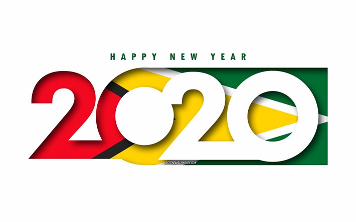 Guiana 2020, Bandeira da Guiana, fundo branco, Feliz Ano Novo Guiana, Arte 3d, 2020 conceitos, Guiana bandeira, 2020 Ano Novo, 2020 Guiana bandeira