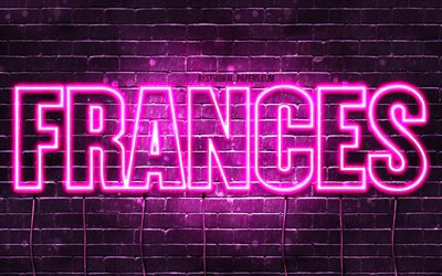 Frances, 4k, taustakuvia nimet, naisten nimi&#228;, Frances nimi, violetti neon valot, vaakasuuntainen teksti, kuva Frances nimi