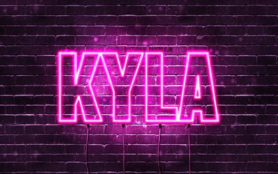 Kyla, 4k, adları Kyla adıyla, Bayan isimleri, Kyla adı, mor neon ışıkları, yatay metin, resim ile duvar kağıtları